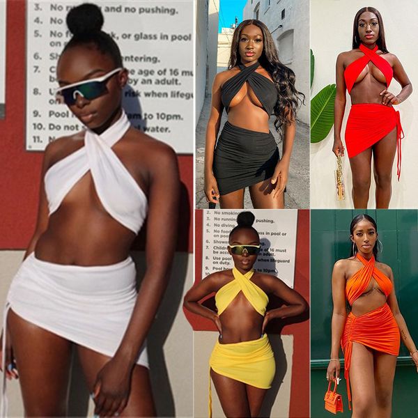 two piece dress european and american women's 2022 spring and summer new solid color hanging neck cross v-neck sleeveless crop backless, White
two piece dress european and american women's 2022 spring and summer new solid color hanging neck cross v-neck sleeveless crop backless, White