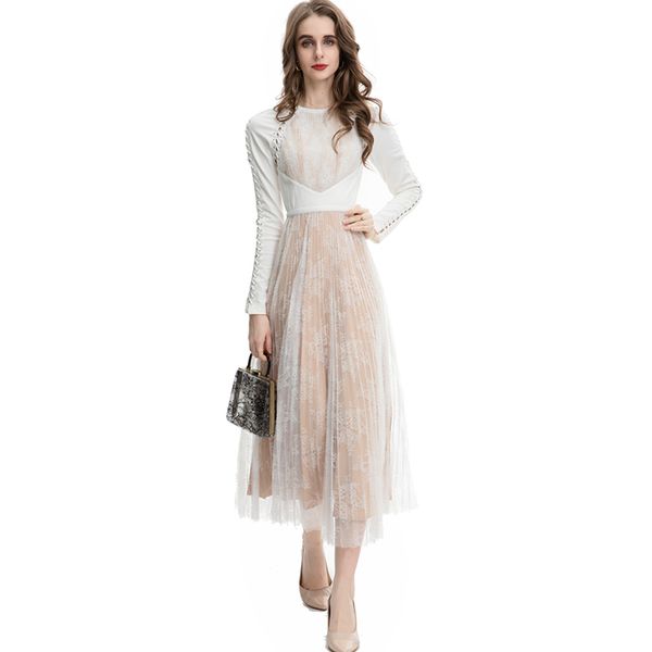 women's runway dresses o neck long sleeves patchwork printed pleated lace elegant fashion designer vestidos, Black
women's runway dresses o neck long sleeves patchwork printed pleated lace elegant fashion designer vestidos, Black