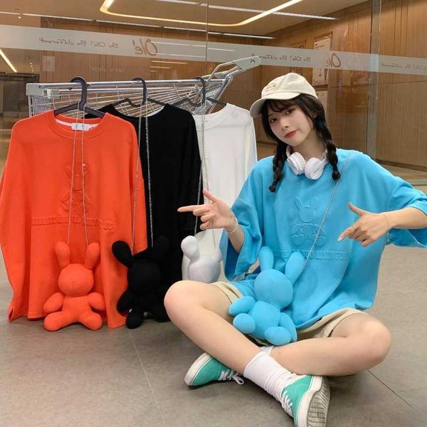 women's t-shirt rabbit bag bump letter rabbit tshirt female solid color shortsleeved halfsleeved midlength oversized tshirt blouse j230, White
women's t-shirt rabbit bag bump letter rabbit tshirt female solid color shortsleeved halfsleeved midlength oversized tshirt blouse j230, White