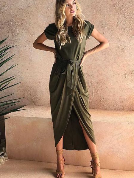 casual dresses fitshinling fashion new in summer midi dress women split wrap robe short sleeve slim solid casual vestidos with belt femme 20, Black;gray 
casual dresses fitshinling fashion new in summer midi dress women split wrap robe short sleeve slim solid casual vestidos with belt femme 20, Black;gray