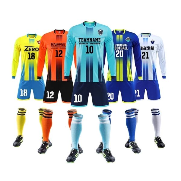 outdoor t-shirts long sleeve football kits kids soccer jerseys set men child futbol training uniforms sport sets can customize name no 23021, Gray;blue
outdoor t-shirts long sleeve football kits kids soccer jerseys set men child futbol training uniforms sport sets can customize name no 23021, Gray;blue