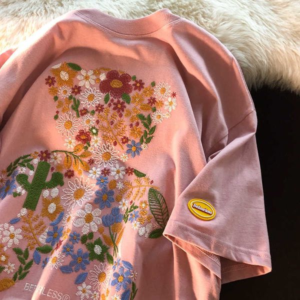 women's t-shirt 100 cotton tshirt female niche wild cute flower bear shortsleeved halfsleeved loose oversized tshirt for men and women, White
women's t-shirt 100 cotton tshirt female niche wild cute flower bear shortsleeved halfsleeved loose oversized tshirt for men and women, White