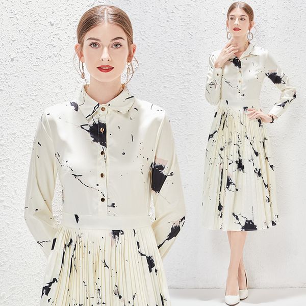 2023 women designer pleated dress long sleeve lapel elegant shirt white midi dress spring autumn silk printed robes sweet girl street style, Black;gray
2023 women designer pleated dress long sleeve lapel elegant shirt white midi dress spring autumn silk printed robes sweet girl street style, Black;gray
