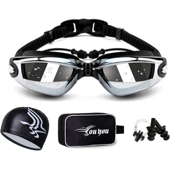 

goggles professional silicone swimming goggles earplug swim cap bag pool glasses anti fog men women optical waterproof eyewear 230215