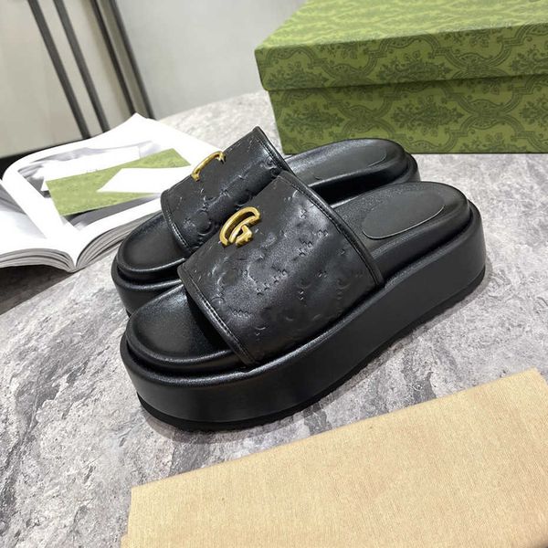 designer leather slipper women's summer platform sandal slides thick bottom double g metal label shoes wedge sole beach slide clip on a, Black
designer leather slipper women's summer platform sandal slides thick bottom double g metal label shoes wedge sole beach slide clip on a, Black