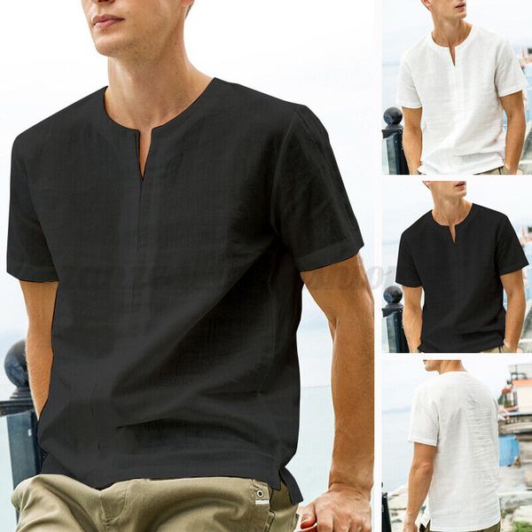men's short sleeve linen soft blouse v neck t-shirt beach yoga casual tee, White;black
men's short sleeve linen soft blouse v neck t-shirt beach yoga casual tee, White;black