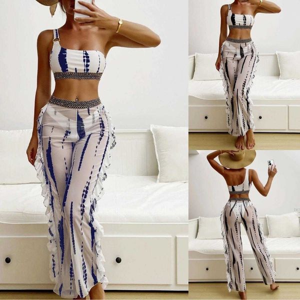 three piece set flying transparent one piece trousers digital printing one, Black
three piece set flying transparent one piece trousers digital printing one, Black