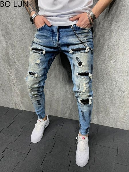men's jeans skinny jeans men painted stretch slim fit ripped distressed pleated knee patch denim pants brand casual trousers 230215, Blue
men's jeans skinny jeans men painted stretch slim fit ripped distressed pleated knee patch denim pants brand casual trousers 230215, Blue