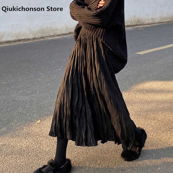 skirts 2022 autumn winter wrinkled black pleated skirt women korean style casual high waisted a-line long skirts midi falda plisada l230215
skirts 2022 autumn winter wrinkled black pleated skirt women korean style casual high waisted a-line long skirts midi falda plisada l230215
