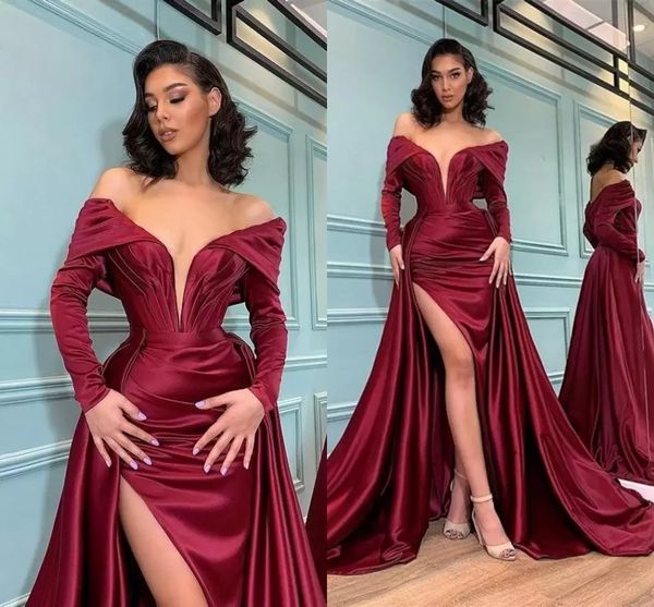 gorgeous burgundy red split evening dresses arabic off shoulder long sleeve ruffles pleats long women prom formal gowns robe de soiree 2023, Black;red
gorgeous burgundy red split evening dresses arabic off shoulder long sleeve ruffles pleats long women prom formal gowns robe de soiree 2023, Black;red