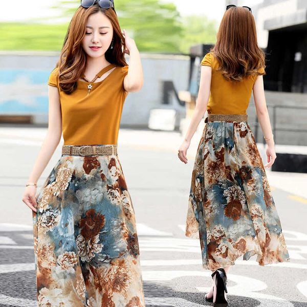 2023 summer new women clothing set t-shirt chiffon skirt two dress pieces casual o-neck short sleeve suit oversize high quality, White
2023 summer new women clothing set t-shirt chiffon skirt two dress pieces casual o-neck short sleeve suit oversize high quality, White