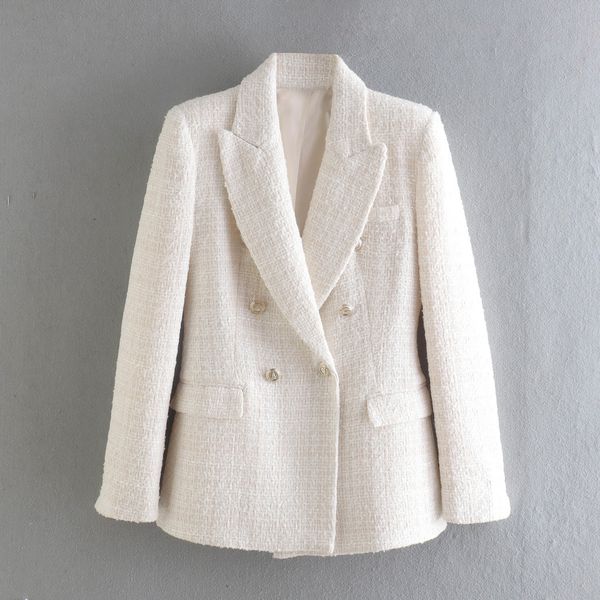 women's suits blazer fashion double breasted tweed blazer coat vintage long sleeve pockets female outerwear chic 230215, White;black
women's suits blazer fashion double breasted tweed blazer coat vintage long sleeve pockets female outerwear chic 230215, White;black