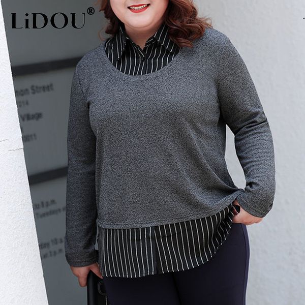 women's plus size t-shirt spring autumn solid casual plus size fake two pieces shirt women long sleeve all match loose lady oversized, Black
women's plus size t-shirt spring autumn solid casual plus size fake two pieces shirt women long sleeve all match loose lady oversized, Black