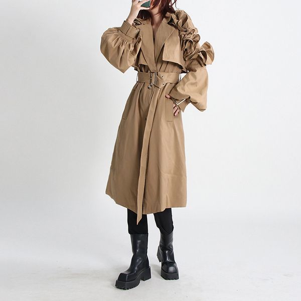 women's trench coats 2023 design fashion coat lapel single breasted shoulder ruffle long sleeve belt windbreaker autumn 230215, Tan;black
women's trench coats 2023 design fashion coat lapel single breasted shoulder ruffle long sleeve belt windbreaker autumn 230215, Tan;black
