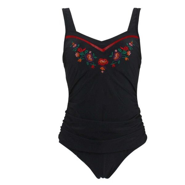 one piece triangle swimsuit womens chinese style embroidery v neck covering, White;black
one piece triangle swimsuit womens chinese style embroidery v neck covering, White;black