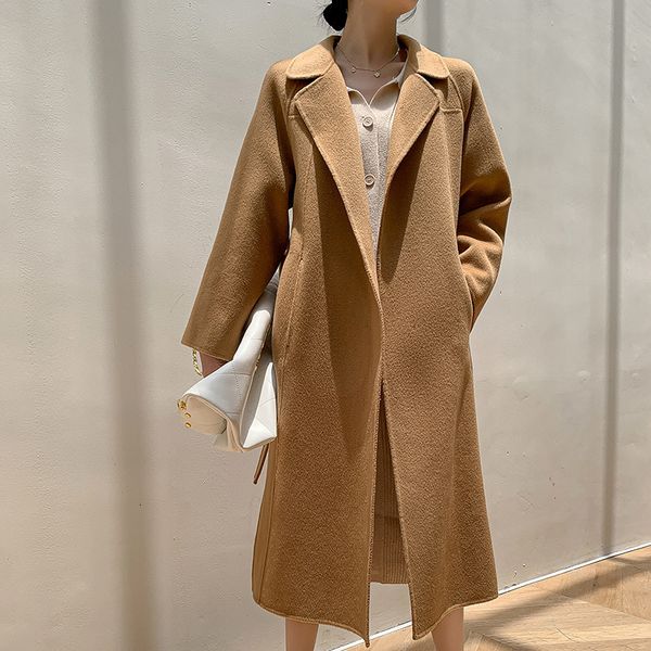 women's jackets ladies midlength solid color woolen coat lapel cashmere cardigan loose slim 230215, Black;brown
women's jackets ladies midlength solid color woolen coat lapel cashmere cardigan loose slim 230215, Black;brown