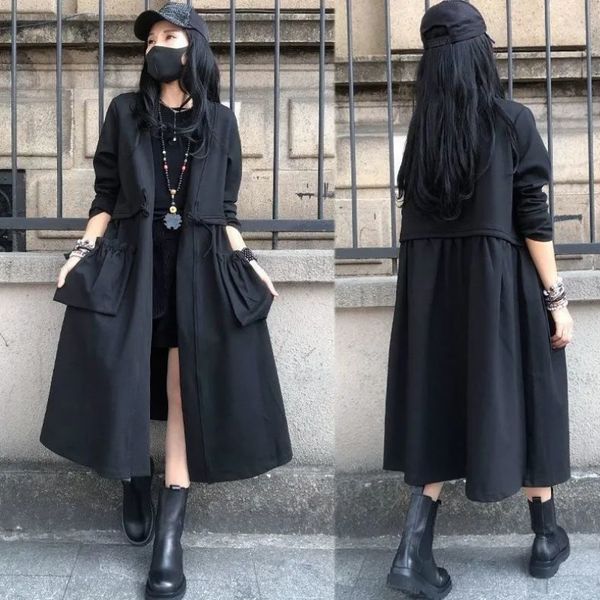 women's trench coats loose fashion temperament long wild black cardigan ladies spring autumn outerwear 230215, Tan;black
women's trench coats loose fashion temperament long wild black cardigan ladies spring autumn outerwear 230215, Tan;black