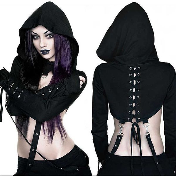 women's t-shirt dark black hoodie new buttonhole ladies hoodie long sleeve dark gothic style halloween navel short personality hoodie j, White
women's t-shirt dark black hoodie new buttonhole ladies hoodie long sleeve dark gothic style halloween navel short personality hoodie j, White
