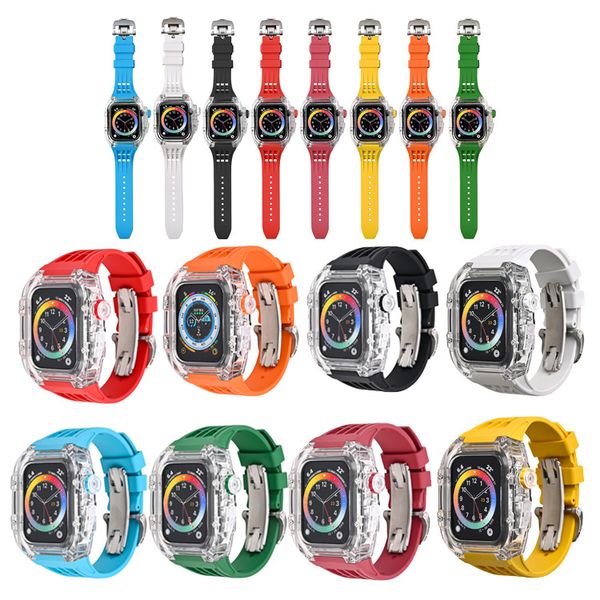 luxury fluororubber sport straps with transparent cases for apple watch 44mm 45mm modification kit iwatch silicone bands and pc clear cases
luxury fluororubber sport straps with transparent cases for apple watch 44mm 45mm modification kit iwatch silicone bands and pc clear cases