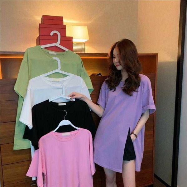 women's t-shirt oversized tshirt women solid color split round neck midlength shortsleeved tshirt women loose and thin women's shi, White
women's t-shirt oversized tshirt women solid color split round neck midlength shortsleeved tshirt women loose and thin women's shi, White