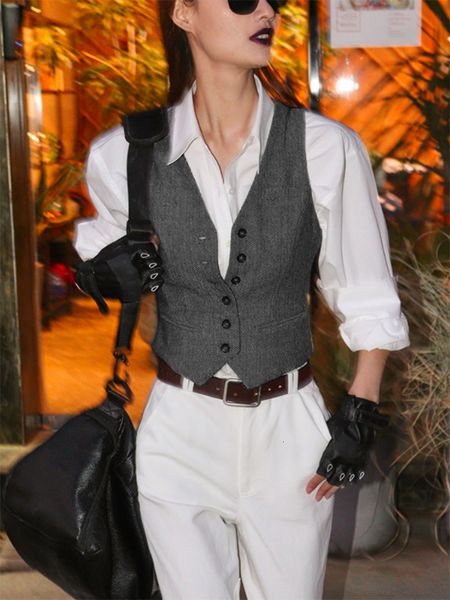 women's vests suit vest business work jacket slim fit formal waistcoat retro wool tweed chalecos 230215, Black;white
women's vests suit vest business work jacket slim fit formal waistcoat retro wool tweed chalecos 230215, Black;white