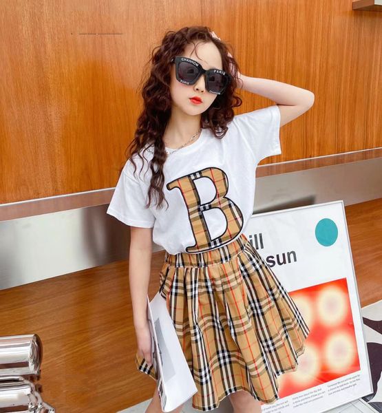 girls clothing set summer plaid girl clothes sets toddler skirt suit kids clothes, White