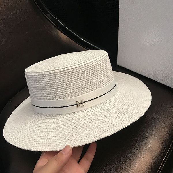 white wide brim hat with letter m england simple elegant women straw hats female seaside vacation sun cap, Blue;gray
white wide brim hat with letter m england simple elegant women straw hats female seaside vacation sun cap, Blue;gray