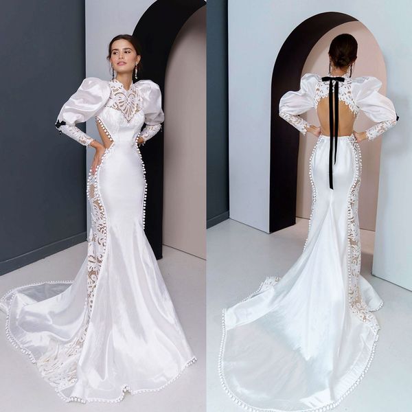 simple white mermaid wedding dresses high neck lantern sleeve vestido de noiva custom made bridal dress
simple white mermaid wedding dresses high neck lantern sleeve vestido de noiva custom made bridal dress