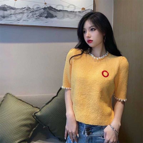 women's knits & tees designer new round collar stripe color short-sleeved crop blouse embroidery letter shirt women sweater e3br, White
women's knits & tees designer new round collar stripe color short-sleeved crop blouse embroidery letter shirt women sweater e3br, White