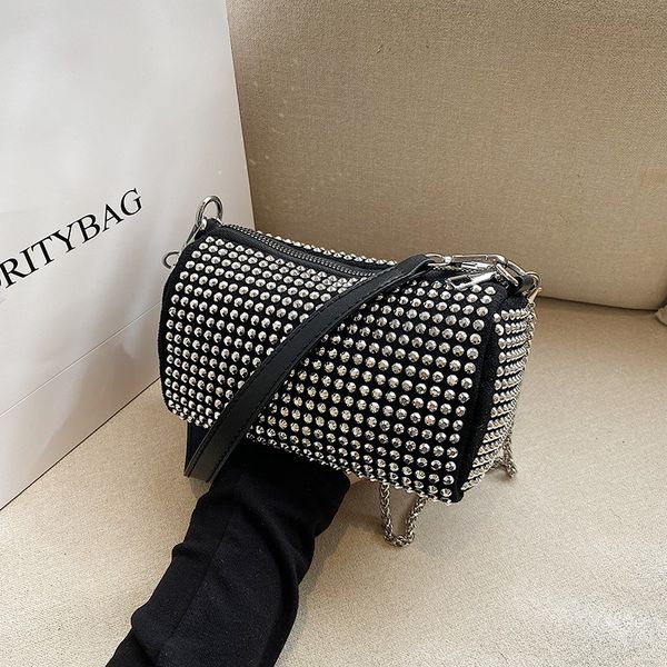 women rivet handbags with silver chain crossbody bag rhinestone pu shoulder bag letter strap
women rivet handbags with silver chain crossbody bag rhinestone pu shoulder bag letter strap