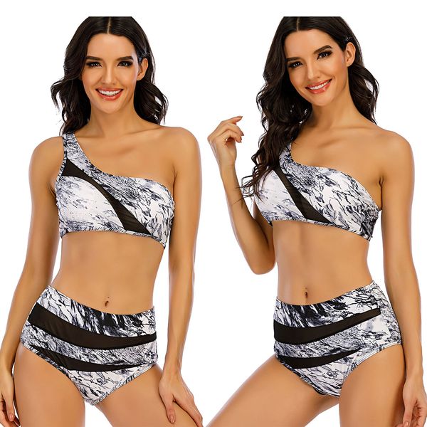 ins2021 new european and american marbling bikini swimsuit mesh shoulder high waist backless split swimsuit, White;black
ins2021 new european and american marbling bikini swimsuit mesh shoulder high waist backless split swimsuit, White;black