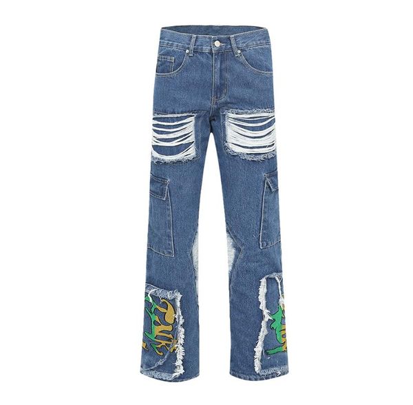 embroidery straight flare pants for men patchwork ripped frayed baggy jeans denim trousers, Black;brown
embroidery straight flare pants for men patchwork ripped frayed baggy jeans denim trousers, Black;brown