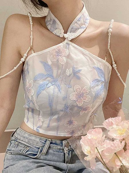 women's tanks camis flower embroidery tank halter cheongsam tee shirts y2k pearl necklace mini vest women y2k streetwear korean camiso, White
women's tanks camis flower embroidery tank halter cheongsam tee shirts y2k pearl necklace mini vest women y2k streetwear korean camiso, White