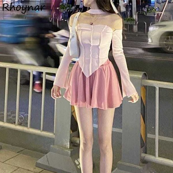 two piece dress sets women korean style slim pure long sleeve halter backless tshirts streetwear high waist aline skirts club summer chic 23, White
two piece dress sets women korean style slim pure long sleeve halter backless tshirts streetwear high waist aline skirts club summer chic 23, White