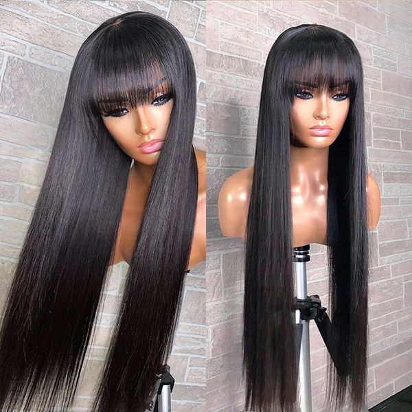 brazilian straight human hair wigs with bangs remy full machine made human for women inch glueless fringe wig, Black
brazilian straight human hair wigs with bangs remy full machine made human for women inch glueless fringe wig, Black