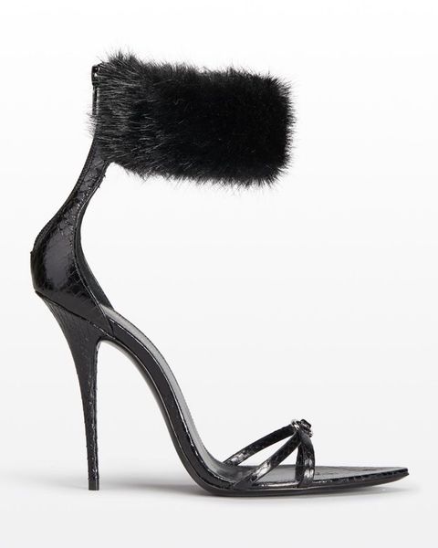 rose zip high heel sandals snake grain leather upper mink decoration heel height .5cm, Black
rose zip high heel sandals snake grain leather upper mink decoration heel height .5cm, Black