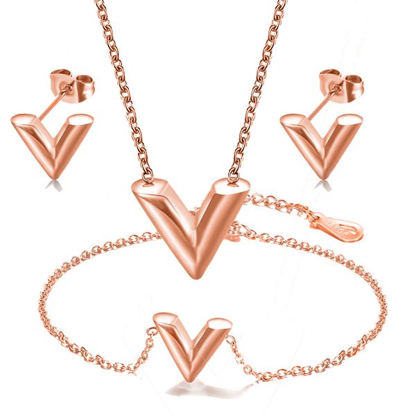 factory wholesale stainless steel v pendant necklaces 3 colors gold plated studs classic love bracelets women designer sets jewelry lady par, Silver
factory wholesale stainless steel v pendant necklaces 3 colors gold plated studs classic love bracelets women designer sets jewelry lady par, Silver