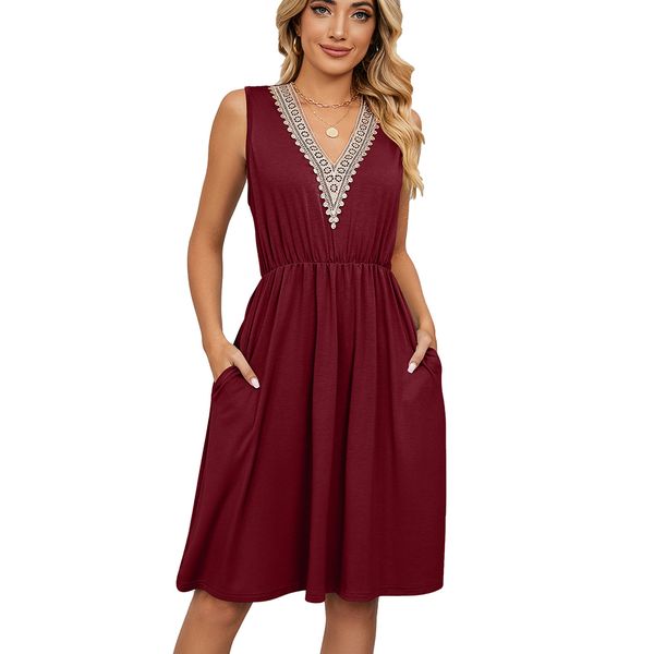summer women casual dresses sleeveless lace stitching v-neck short sleeve cocktail mini dress with pocket, Black;gray
summer women casual dresses sleeveless lace stitching v-neck short sleeve cocktail mini dress with pocket, Black;gray