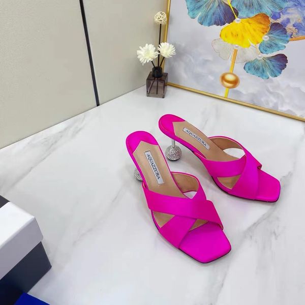 aquazzura women high heeled slippers designer sandals stiletto mules diamond ball metal heel 10.5cm silk slip-on open toe party work luxury, Black
aquazzura women high heeled slippers designer sandals stiletto mules diamond ball metal heel 10.5cm silk slip-on open toe party work luxury, Black