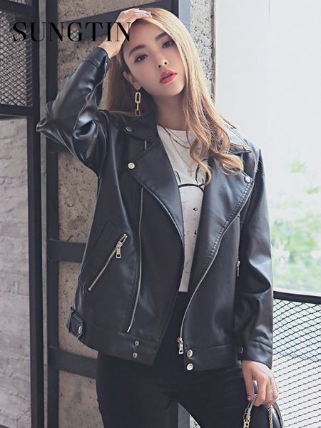 womens leather faux leather sungtin spring autumn pu leather jacket women loose coat ladies casual brand zipper motorcycle biker jacket oute, Black
womens leather faux leather sungtin spring autumn pu leather jacket women loose coat ladies casual brand zipper motorcycle biker jacket oute, Black