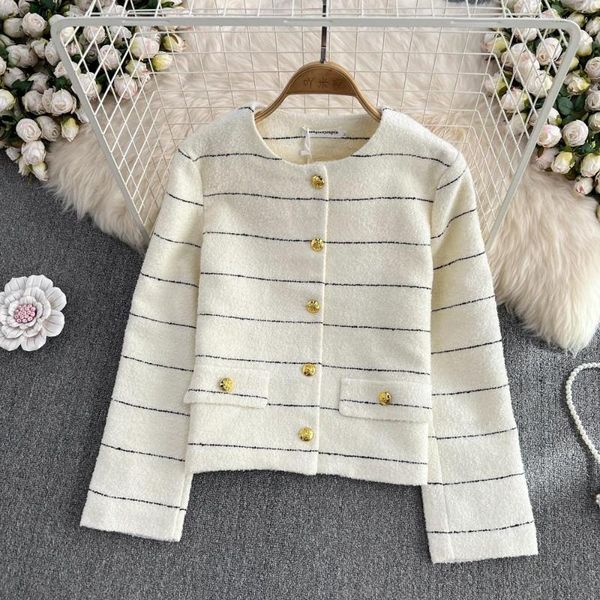women's jackets arrival women tweed coat long sleeve temperament simple loose casual all match striped cardigan elegant vintage jacket, Black;brown
women's jackets arrival women tweed coat long sleeve temperament simple loose casual all match striped cardigan elegant vintage jacket, Black;brown