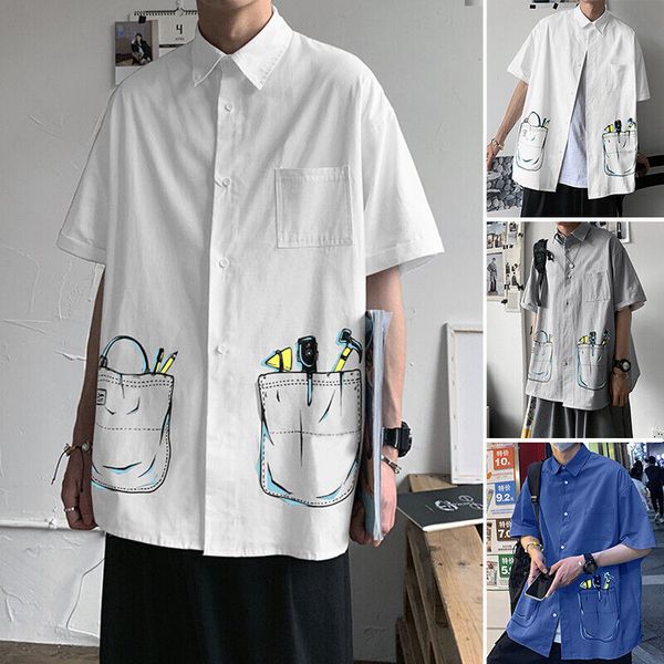 men's short sleeve korean style printed shirts casual loose hippy blouse shirts, White;black
men's short sleeve korean style printed shirts casual loose hippy blouse shirts, White;black