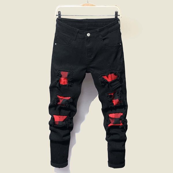men's jeans streetwear fashion for retro black elastic slim fit ripped spliced designer hip hop denim pants trousers 230216, Blue
men's jeans streetwear fashion for retro black elastic slim fit ripped spliced designer hip hop denim pants trousers 230216, Blue