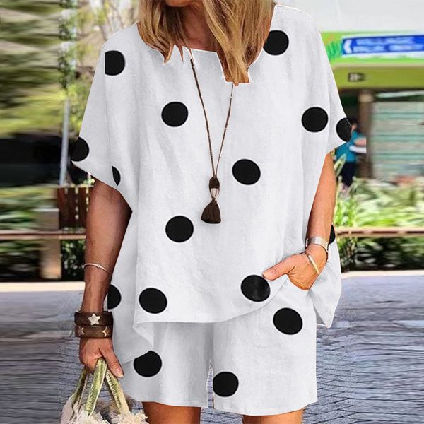women's two piece pants summer women matching sets o-neck half sleeve polka dots printed blouse fashion casual holiday elastic pant tra, White
women's two piece pants summer women matching sets o-neck half sleeve polka dots printed blouse fashion casual holiday elastic pant tra, White
