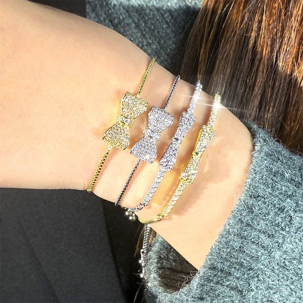 charm bracelets junzi sparkling zirconia small bow bracelet for women fashion simple silver color crystal adjustable wedding jewelry 230215, Golden;silver
charm bracelets junzi sparkling zirconia small bow bracelet for women fashion simple silver color crystal adjustable wedding jewelry 230215, Golden;silver