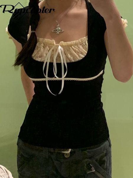 women's t-shirt rapcopter y2k lace trim crop bow cute sweet tee short sleeve harajuku casual t shirt women prepply retro korean summer, White
women's t-shirt rapcopter y2k lace trim crop bow cute sweet tee short sleeve harajuku casual t shirt women prepply retro korean summer, White