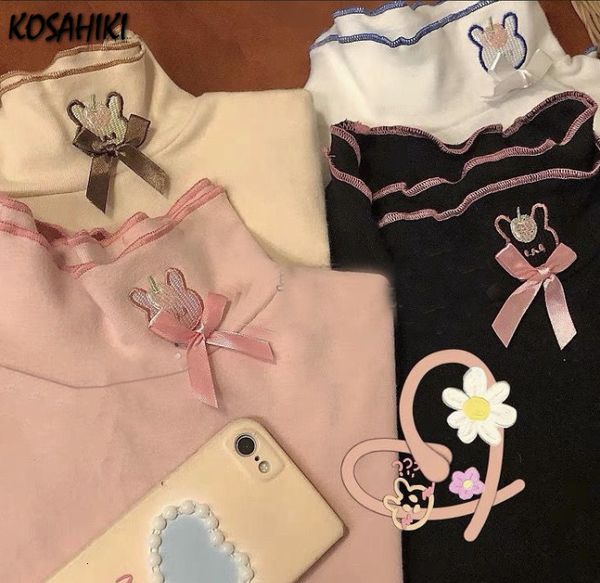 women's t-shirt kosahiki dralon long sleeve t-shirt women kawaii rabbit embroidery turtleneck slim y2k japan sweet basic ruffle tee 23, White
women's t-shirt kosahiki dralon long sleeve t-shirt women kawaii rabbit embroidery turtleneck slim y2k japan sweet basic ruffle tee 23, White