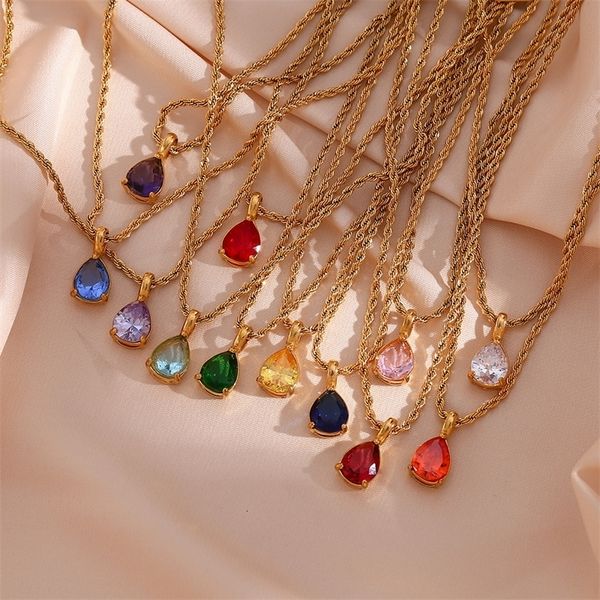 pendant necklaces waterproof fashion birthstone necklace jewelry gift for women 12 colors zircon waterdrop pendant with rope chain 230215, Silver
pendant necklaces waterproof fashion birthstone necklace jewelry gift for women 12 colors zircon waterdrop pendant with rope chain 230215, Silver