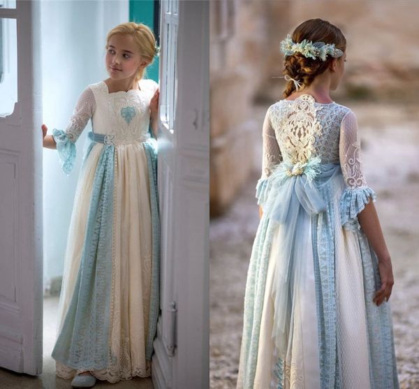 vintage lace flower girl dresses with sash sheer half sleeve big bow back luxury kids formal party events dress birthday communion wears cus, White;blue
vintage lace flower girl dresses with sash sheer half sleeve big bow back luxury kids formal party events dress birthday communion wears cus, White;blue