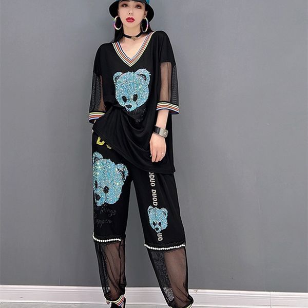 womens tshirt mesh spliced see throught tracksuit women cartoon casual set 2pcs summer v collar tees and long trousers 230216, White
womens tshirt mesh spliced see throught tracksuit women cartoon casual set 2pcs summer v collar tees and long trousers 230216, White